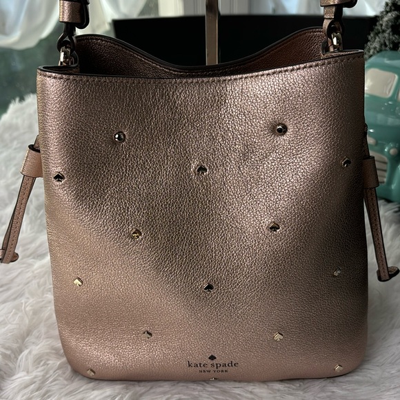KATE SPADE NEW YORK Marti Spade Stud Small Bucket Bag - Golden Pea Metallic - Picture 7 of 16